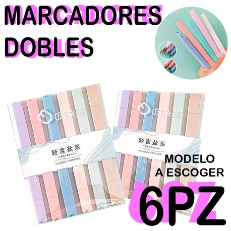 Marcador Punta Textos 6 Colores Suave Plumones Dual Kawaii