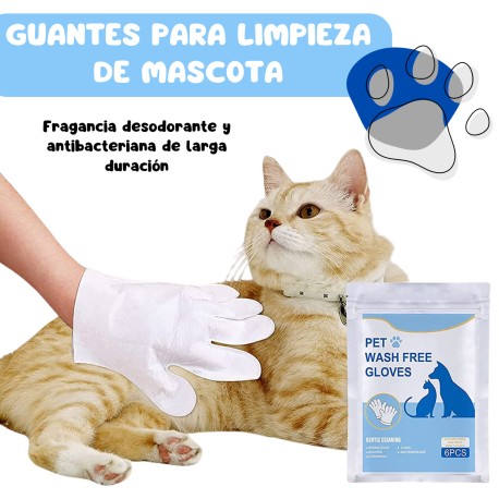 6pz Guantes Desechable Mascota Limpieza Sin Enjuague Baño